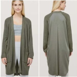 Lululemon Still At Ease Wrap Cardigan Sage Green Cashmere Blend Sweater Size 8